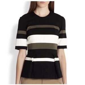 3.1 Phillip Lim Women’s Striped Color Block Peplum Blouse Top Size 4 Stretch 90s